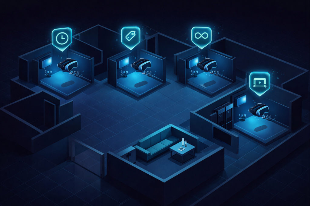 SynthesisVR supports flexible commercial licensing to match your business model: from pay-per-minute, pay-per-session, credits, and fixed concurrent-seat licenses. Your usage is tracked automatically and shown in your dashboard, and you can quickly choose the billing option that fits your venue. After testing, simply enable the license or add credit in the dashboard and start operating without friction: no complicated setup, no surprise fees.