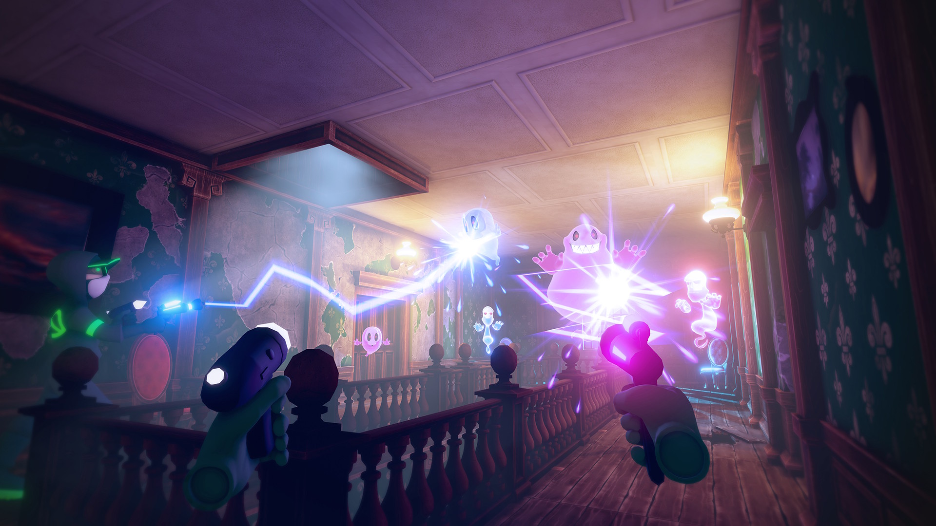 Color Ghosts have invaded a strange manor where hallways move and even the furniture has come to life! Find your way through the maze of enchanted hallways in large-scale free-roam, collect power crystals and work together to bust the wicked Ghost King!